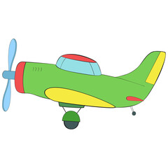 An outline vector illustration of a toy airplane isolated on transparent background. Designed in red, green, blue, yellow colors for web concepts, prints, wraps, templates.