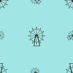 A vector seamless pattern of ship wheels isolated on blue background. Designed for prints, wraps, templates, wallpapers, backgrounds