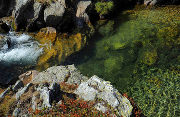 Enchanting clear water stream in the mountains