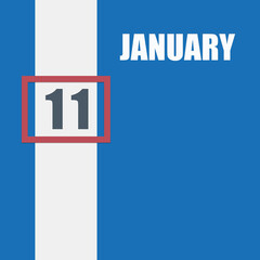 Fototapeta premium january 11. 11th day of month, calendar date.Blue background with white stripe and red number slider. Concept of day of year, time planner, winter month.