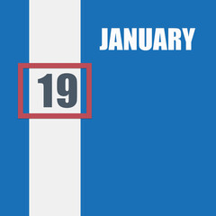 Fototapeta premium january 19. 19th day of month, calendar date.Blue background with white stripe and red number slider. Concept of day of year, time planner, winter month.