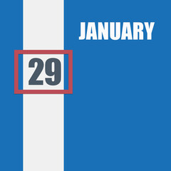 Fototapeta premium january 29. 29th day of month, calendar date.Blue background with white stripe and red number slider. Concept of day of year, time planner, winter month.