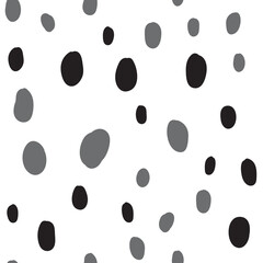 Polka dots seamless pattern. Hand drawn doodle circles monochrome texture background. Random spots.