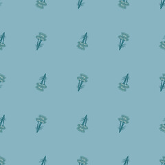 Seamless pattern chamomile on blue background. Beautiful ornament summer blue flowers.