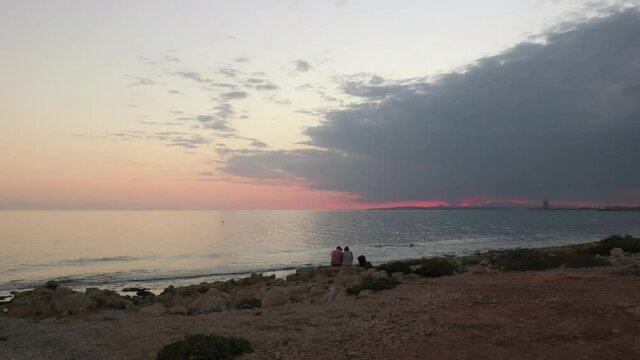 October sunset on the Mediterranean Sea near the port in Ayia Napa Cyprus