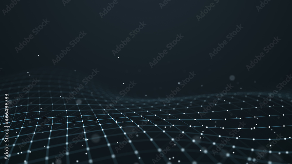 Fototapete Abstract background of points and lines. Cyber wave. Big data stream. 3d rendering