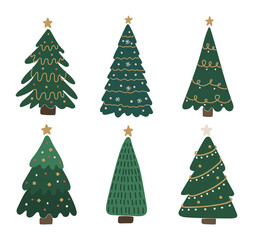 Abstract Christmas tree set vector, isolated new year elements set, Christmas tree vector illustration