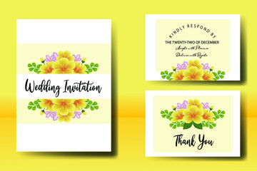 Modern Wedding invitation Card Template Yellow Hibiscus Flower