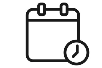 Outline calendar with clock icon. Transparent calendar icon. Dairy reminder symbol