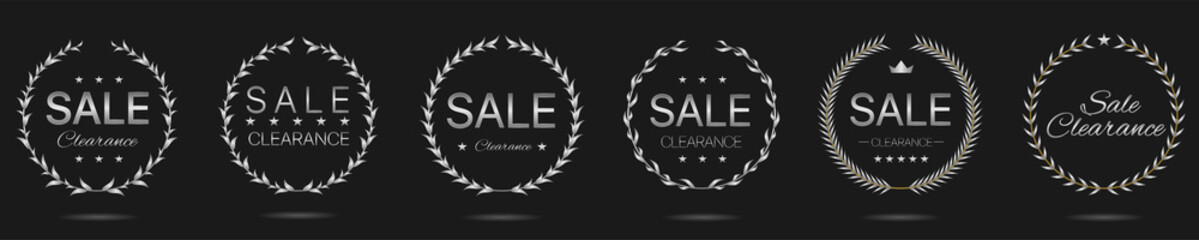 Sale clearance Silver laurel wreath label set