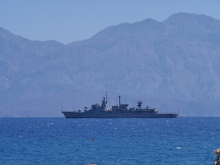 Warship of the hellenic naviy of the coast of crete