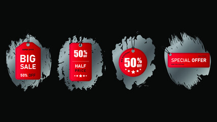Big sale labels set on black background