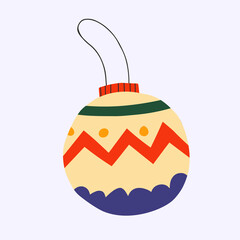 Vector sticker - vintage Christmas ball. Christmas tree toy in a cozy rustic retro style. Warm Christmas decoration for the interior in the style of the cottage core