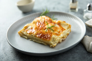 Traditional homemade meatless lasagna on a plate