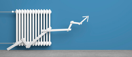 Classic Radiator with arrow in front of background - 3D Illustration