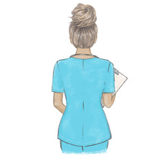 Nurse with a bun hand drawn illustration. Female health worker