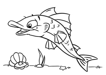Sea bottom pearl joy fish character illustration cartoon coloring