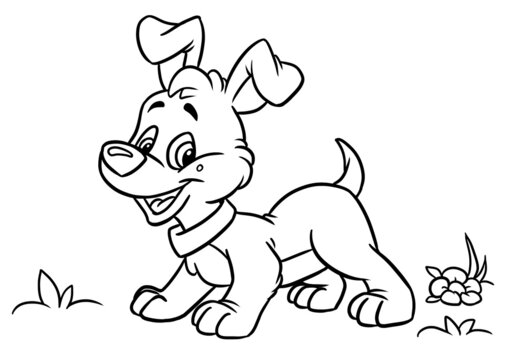 Little puppy joy running character animal illustration cartoon coloring