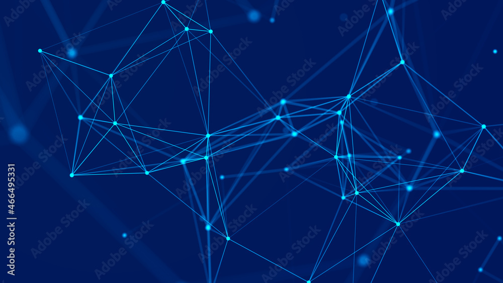 Wall mural distribution of lines and points in space. digital background of data network connection. 3d renderi