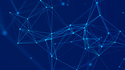 Distribution of lines and points in space. Digital background of data network connection. 3D rendering.