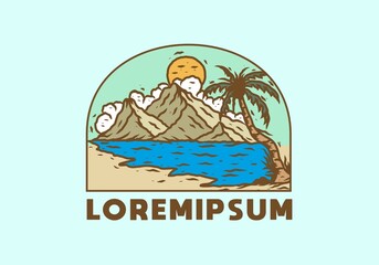 Line art illustration drawing of beach