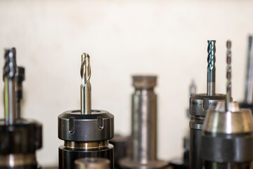 The close-up scene of  hi speed solid  carbide endmill tools for CNC milling machine.