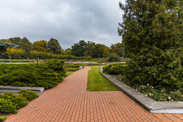 Small lake and rosarium in Cytadela park at autumn