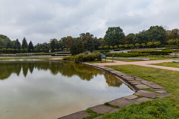 Small lake and rosarium in Cytadela park at autumn