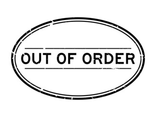 Grunge black out of order word oval rubber seal stamp on white background