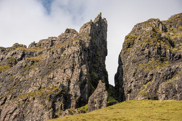The Quiraing is a landslip on the eastern face of Meall na Suiramach, the northernmost summit of the Trotternish on the Isle of Skye, Scotland. UK.
