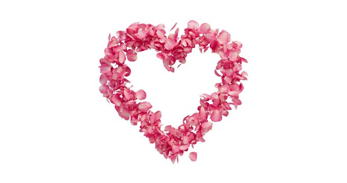 Rose petals float along a heart - 3D rendering - alpha channel included