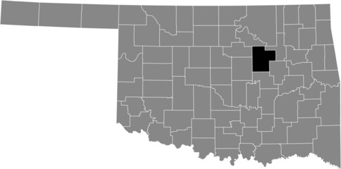 Black highlighted location map of the Creek County inside gray administrative map of the Federal State of Oklahoma, USA