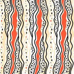 Lines and spots. Abstract striped background with curves and circles. Flat vector illustration.