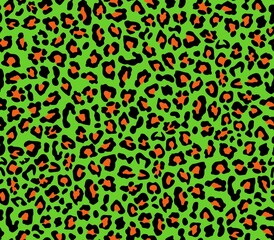 
Leopard prit vector green background, orange spots, trendy seamless pattern.