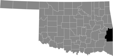 Black highlighted location map of the Le Flore County inside gray administrative map of the Federal State of Oklahoma, USA