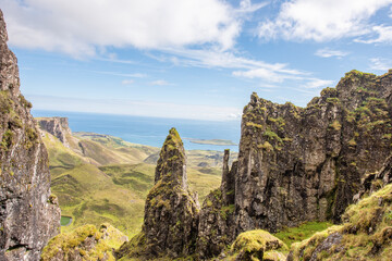 The Quiraing is a landslip on the eastern face of Meall na Suiramach, the northernmost summit of the Trotternish on the Isle of Skye, Scotland. UK.
