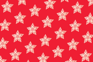 Creative Christmas pattern made of white snowflake star on red background. New Year concept.