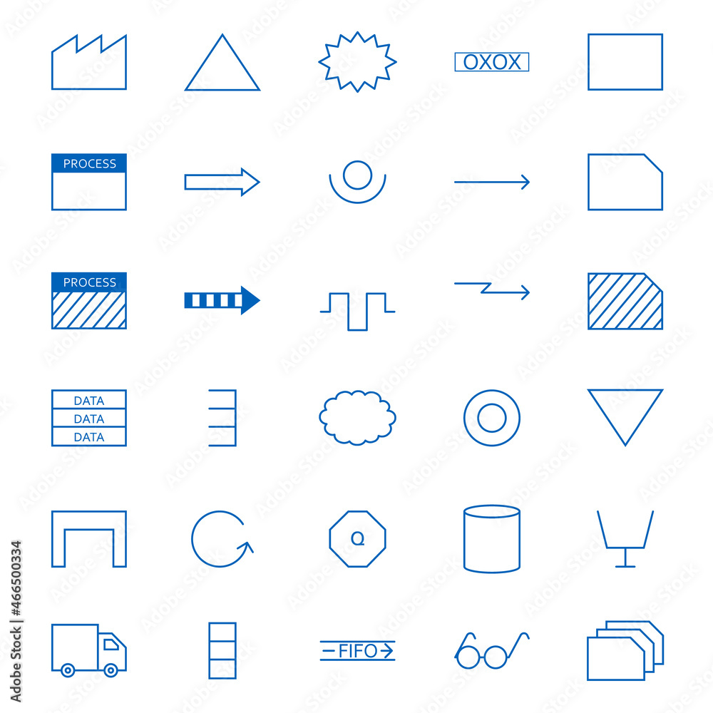 Wall mural value stream mapping symbols icon set. clipart image isolated on white background