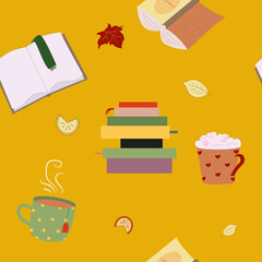 Cozy Fall Activities Pattern Background Mustard