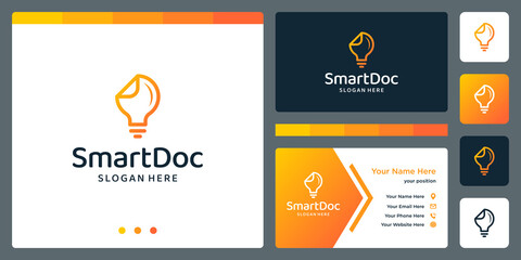 Logo design smart lamp bulb and document design logo with line model. premium vector. business card