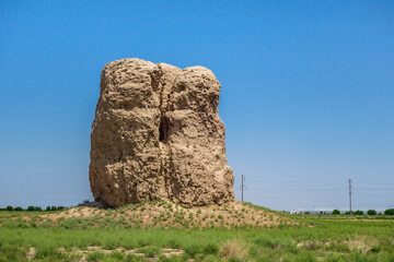Buddhist stupa Zurmala in Termez, Uzbekistan. Built in the 1-2 century. Height 13.5 m, diameter 14 m. It was originally painted bright red