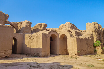 Panorama of Kyr Kyz (40 girl fortress), medieval palace or caravanserai in Termez, Uzbekistan....