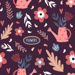 Vector spring flower seamless pattern with dark background