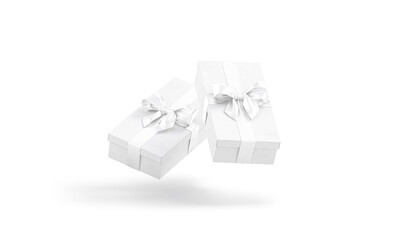 Blank white long gift box with ribbon bow mockup, isolated