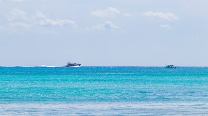 Boats yachts between Cozumel island and Playa del Carmen Mexico.