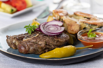 grilled lamb meat on a plate