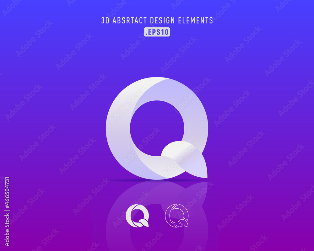 Aufkleber Vector abstract, origami style colorful blue gradient unique and handmade idea logo template with the letters Q. Modern networking flat material design elements 3D.