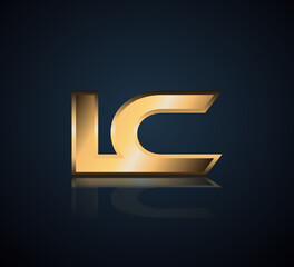 Modern Initial logo 2 letters Gold simple in Dark Background with Shadow Reflection LC