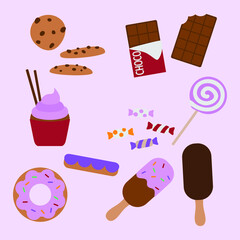 Sugar Cookies Chocolate Dessert Food Vector Design Illustration Set
