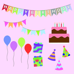 Birthday Celebration Party Vector Design Illustration Set